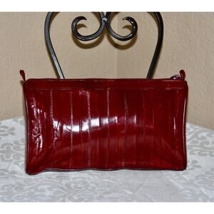 Designer Deep Red Exotic Eel Skin HANDBAG, CLUTCH